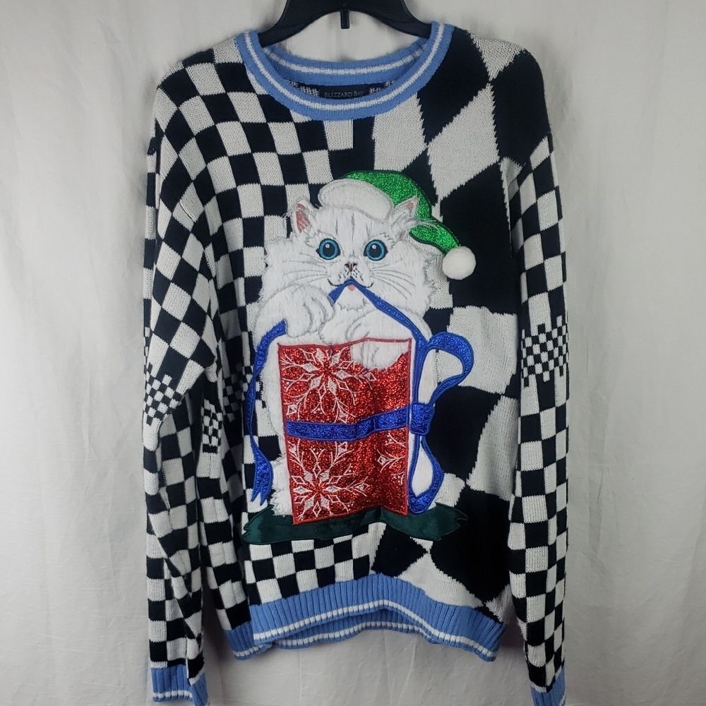 Blizzard Bay Women's Large Trippy Cat Ugly Christmas Sweater
